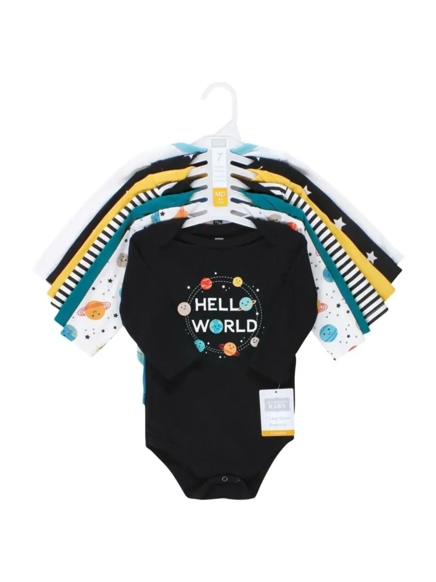 Набор из 7 хлопковых боди с длинными рукавами для младенцев Hudson Baby, Happy Planets 7-Pack — изображение 8 из 9