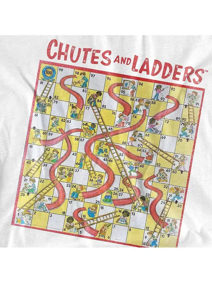 Футболка с принтом игрового поля Chutes and Ladders 1979 года выпуска Big & Tall Hasbro+ — изображение 3 из 3, белый
