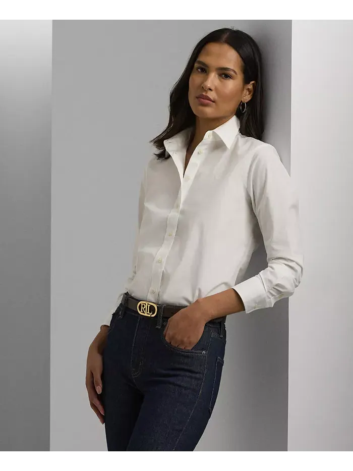Несминаемая классическая рубашка прямого кроя Lauren Ralph Lauren — изображение 1 из 2, белый