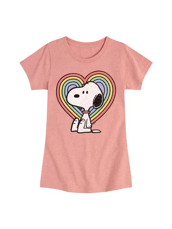 Футболка с коротким рукавом Big Girls Snoopy Rainbow Heart Graphic Peanuts — изображение 1 из 3, розовый