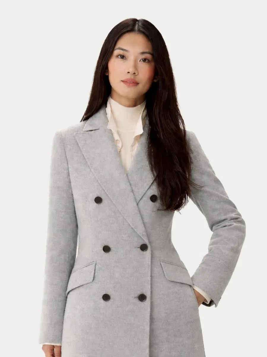 Женское длинное пальто из кашемира с заостренными лацками Gobi Cashmere — изображение 4 из 8, серый