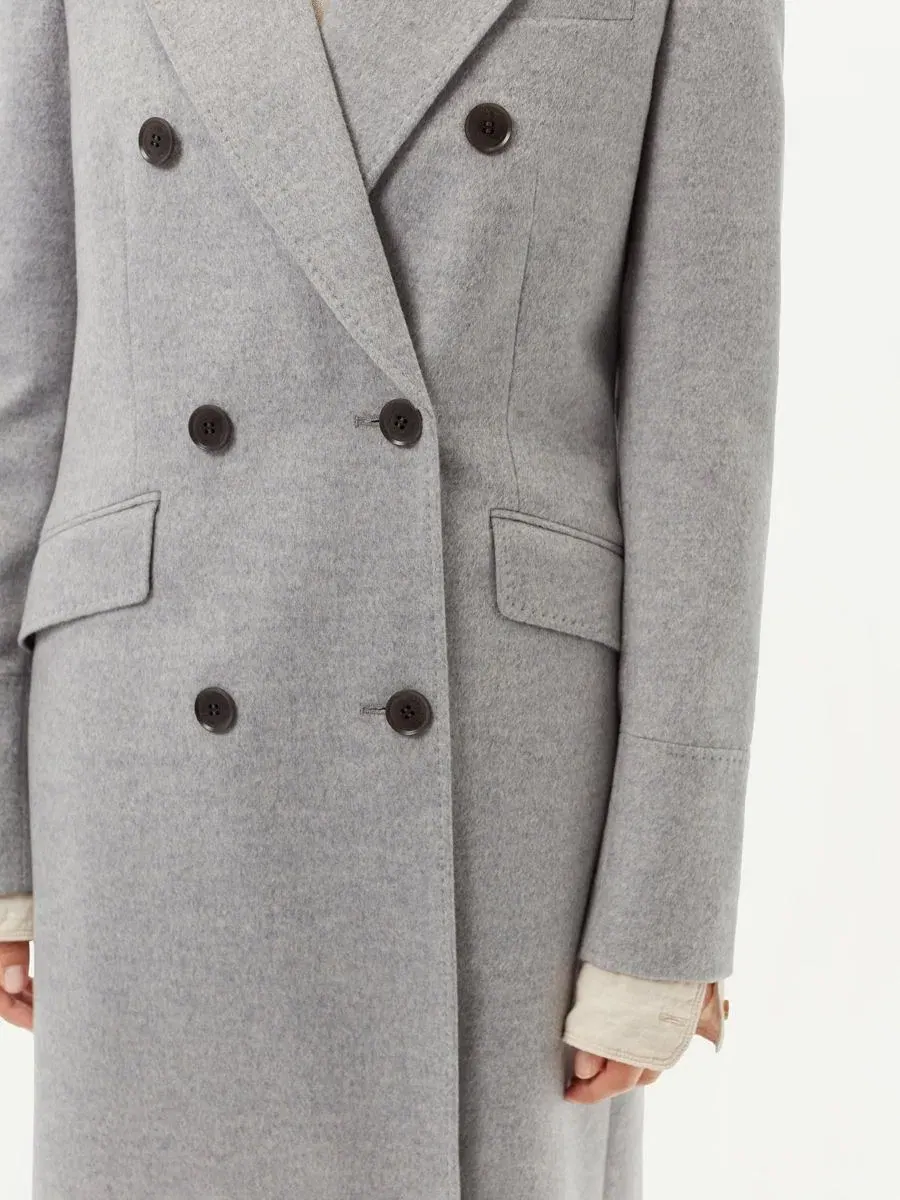 Женское длинное пальто из кашемира с заостренными лацками Gobi Cashmere — изображение 6 из 8, серый