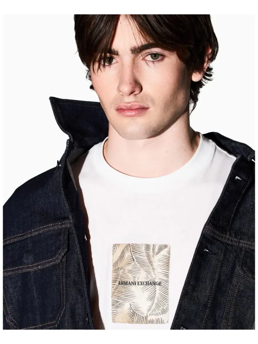 Мужская футболка IBIZA X с принтом в виде листьев и коробок A|X Armani Exchange — изображение 5 из 5, белый