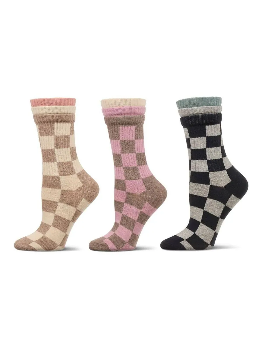 Женские носки Checkmate Triple Cuff Crew Socks (3 пары в упаковке) MeMoi — изображение 1 из 3, черный