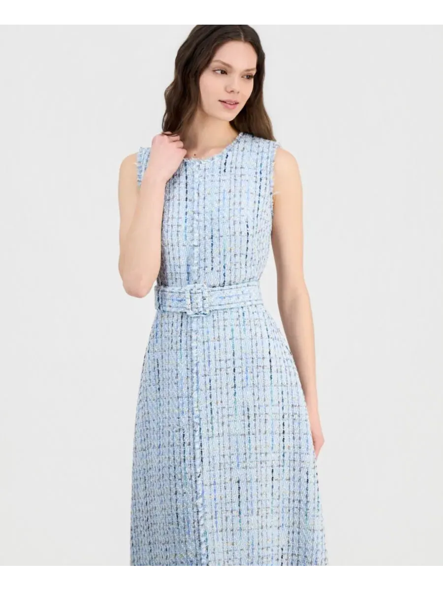 Женское твидовое платье миди без рукавов с поясом Anne Klein — изображение 2 из 5, синий мульти