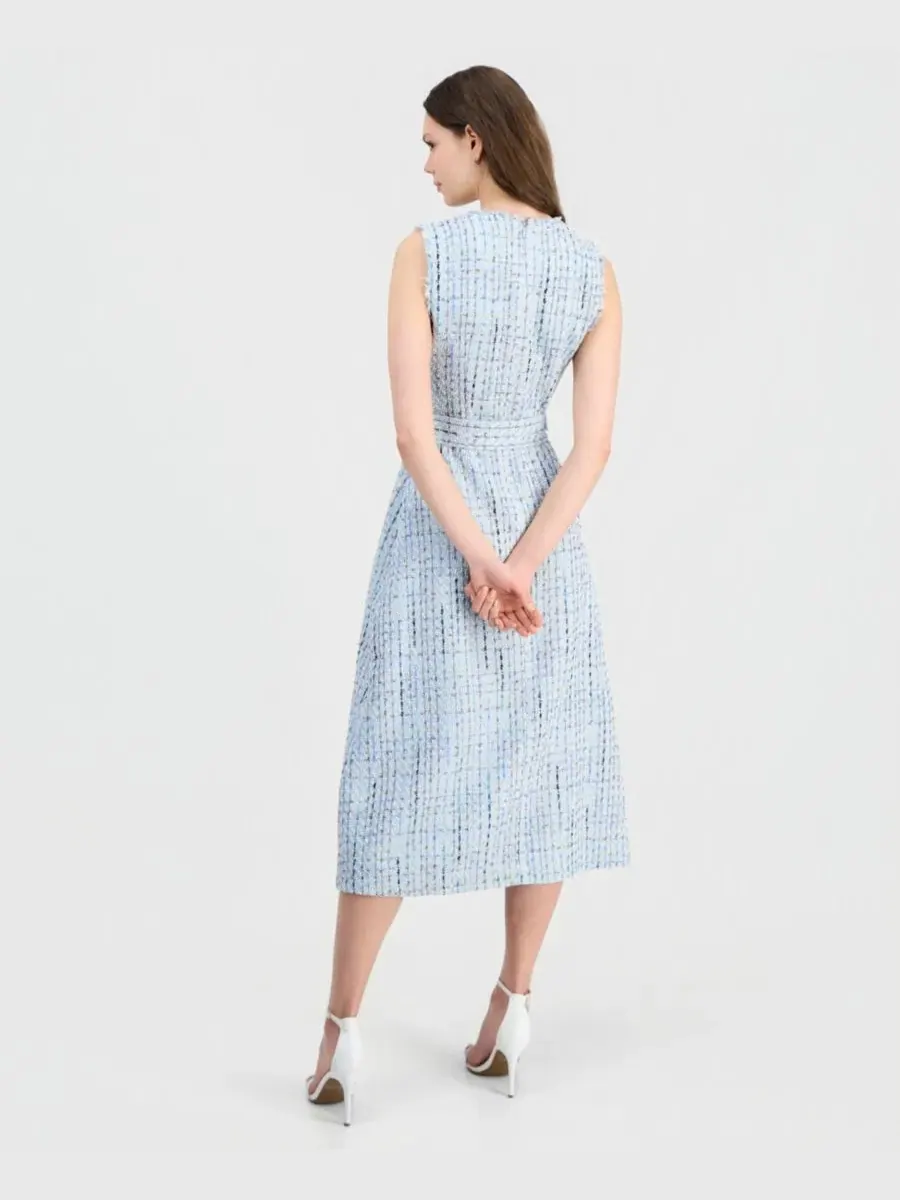 Женское твидовое платье миди без рукавов с поясом Anne Klein — изображение 5 из 5, синий мульти