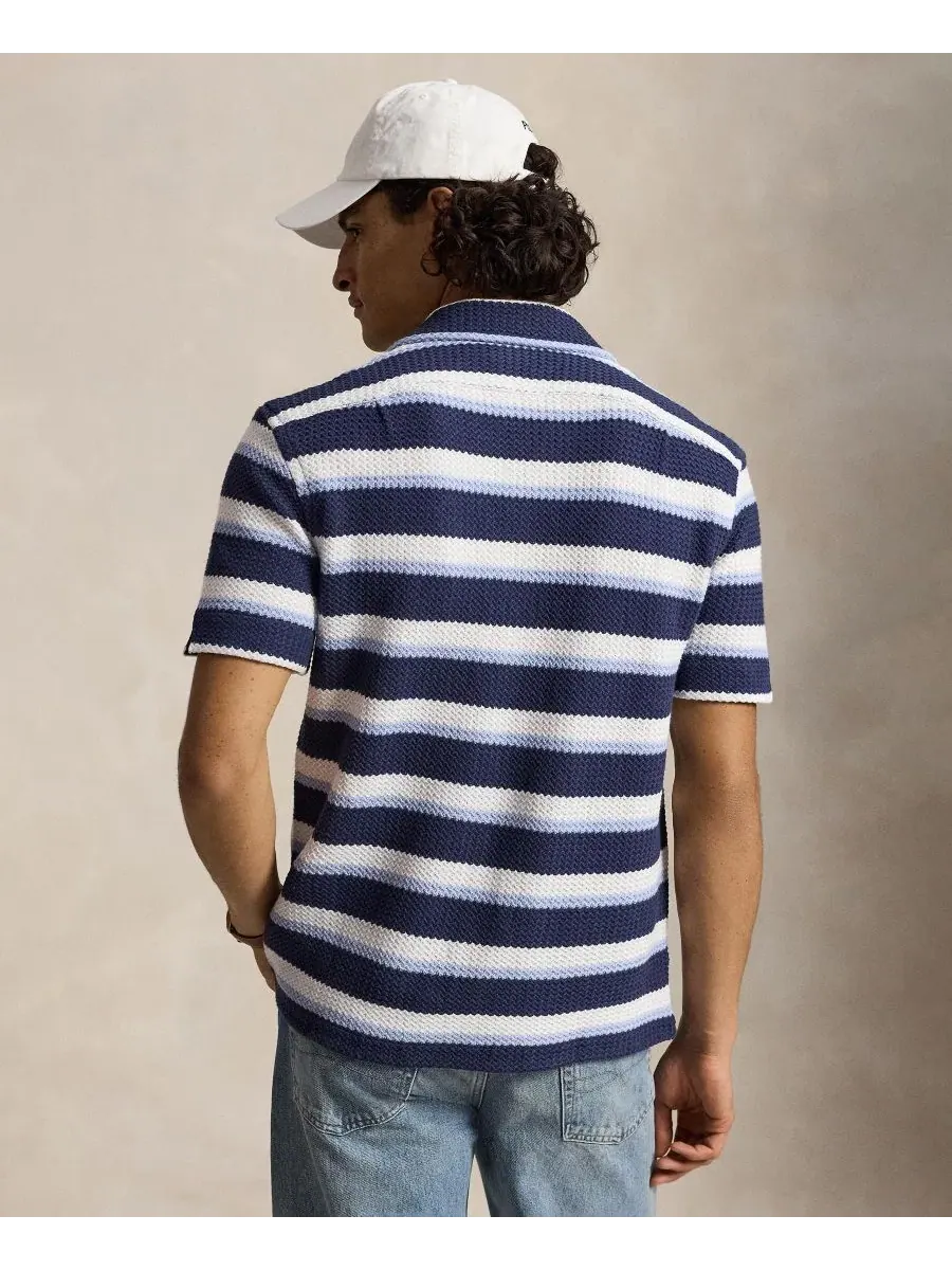 Мужская рубашка-кэмп с принтом из хлопка, модель Striped Herringbone Polo Ralph Lauren — изображение 4 из 5
