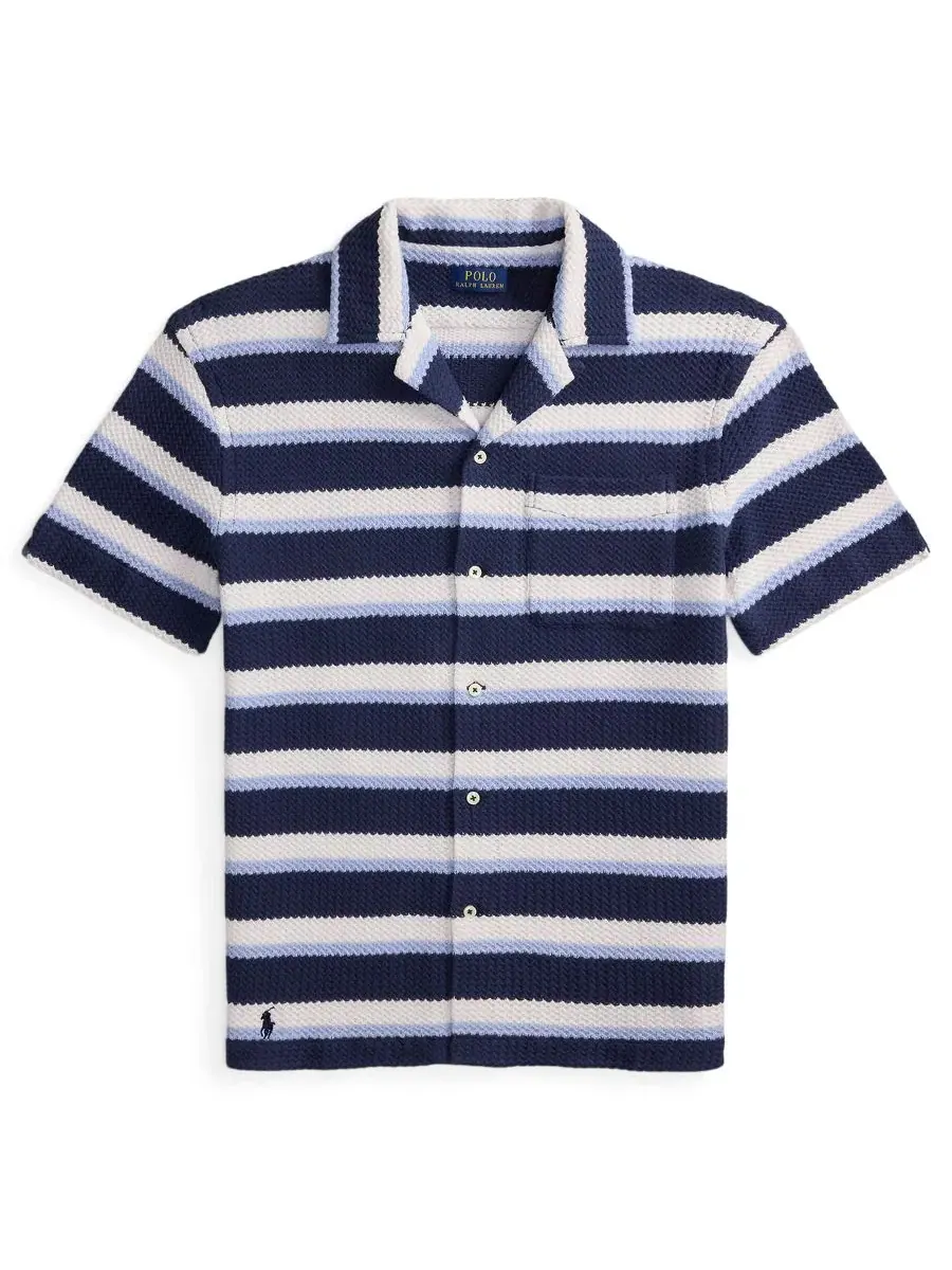 Мужская рубашка-кэмп с принтом из хлопка, модель Striped Herringbone Polo Ralph Lauren — изображение 5 из 5