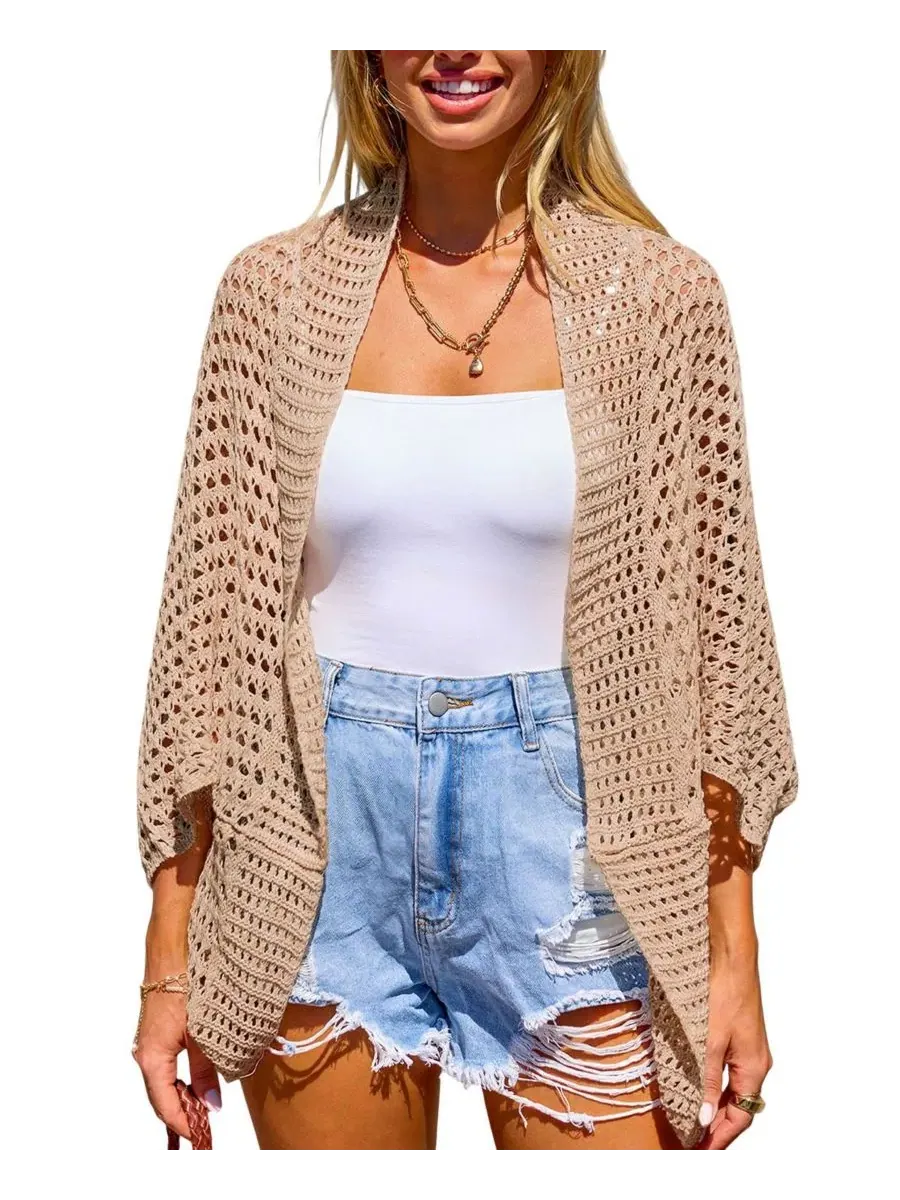 Кимоно-пляжная накидка из кружева с длинным рукавом Sandy Beach Khaki Cover-Up Kimono Cupshe — изображение 1 из 3, оранжевый