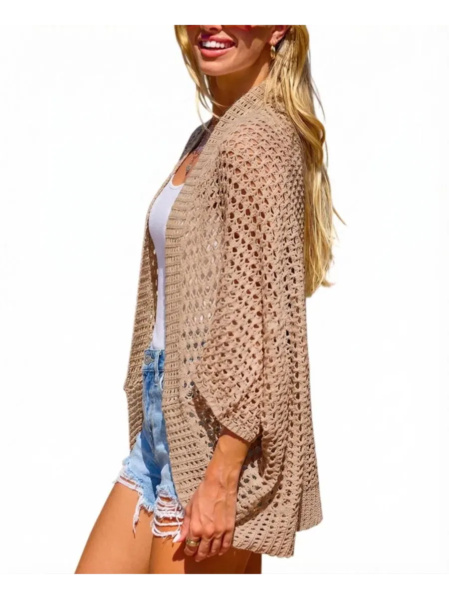Кимоно-пляжная накидка из кружева с длинным рукавом Sandy Beach Khaki Cover-Up Kimono Cupshe — изображение 2 из 3, оранжевый