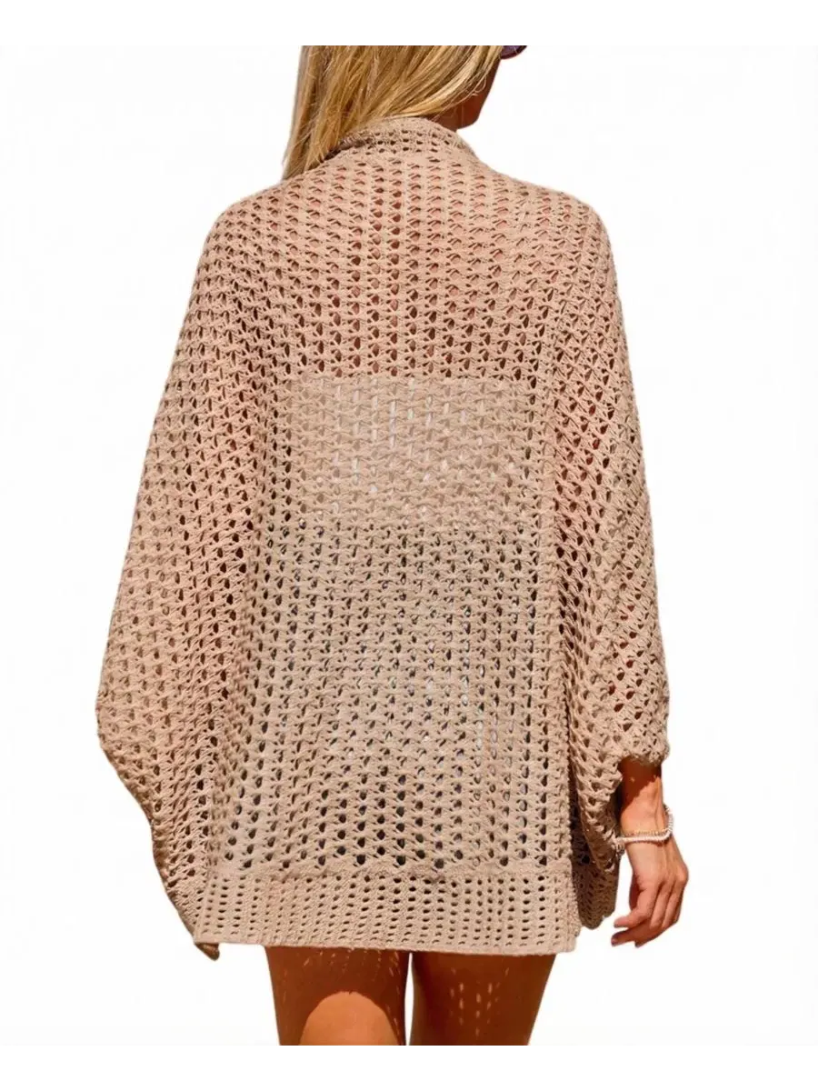 Кимоно-пляжная накидка из кружева с длинным рукавом Sandy Beach Khaki Cover-Up Kimono Cupshe — изображение 3 из 3, оранжевый