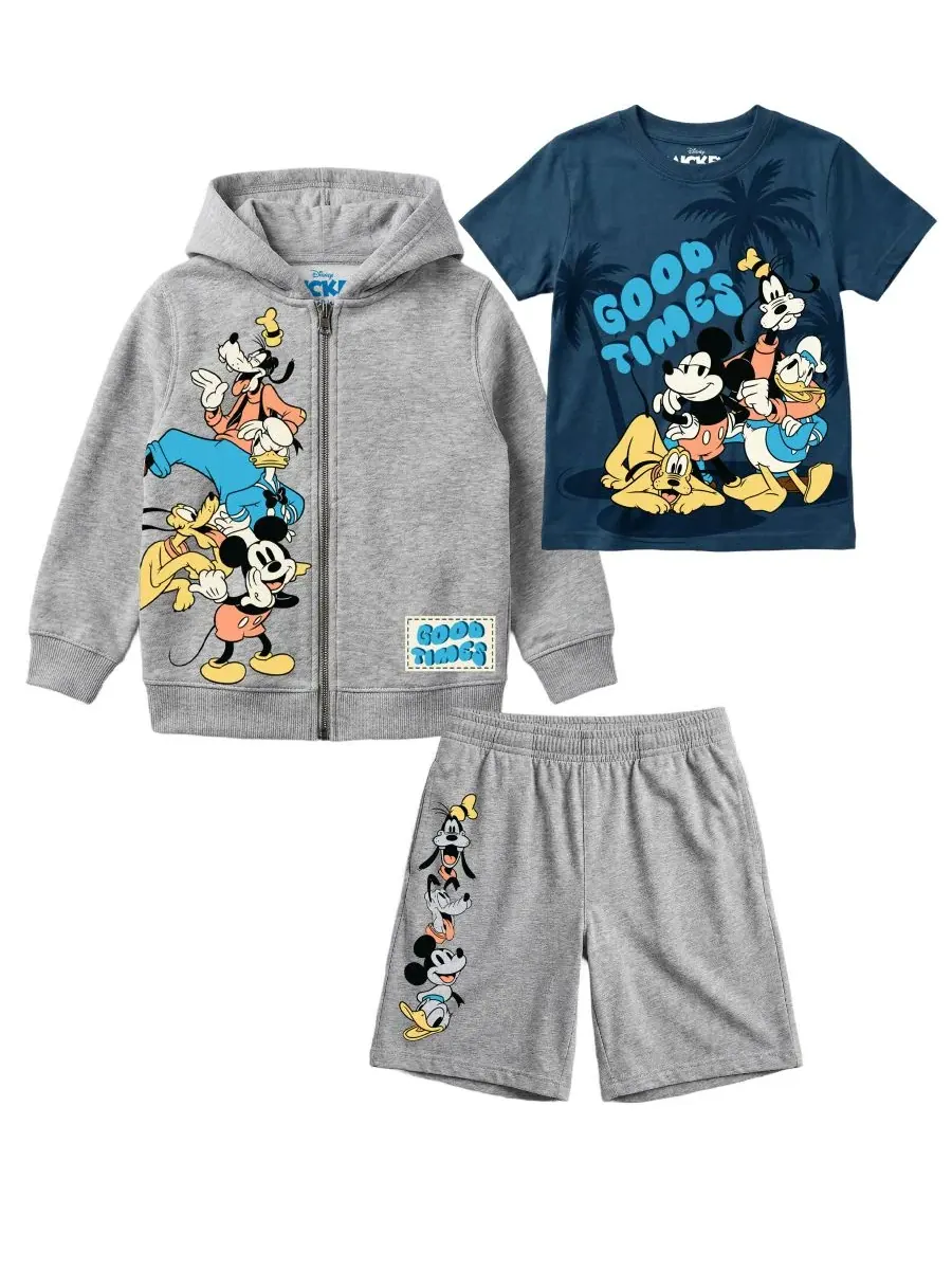 Детский комплект из 3 предметов: футболка с принтом, толстовка и шорты (2T-7) Mickey Mouse — изображение 1 из 7, серый/синий