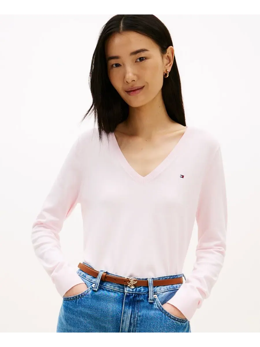 Женский вязаный свитер с V-образным вырезом Tommy Hilfiger