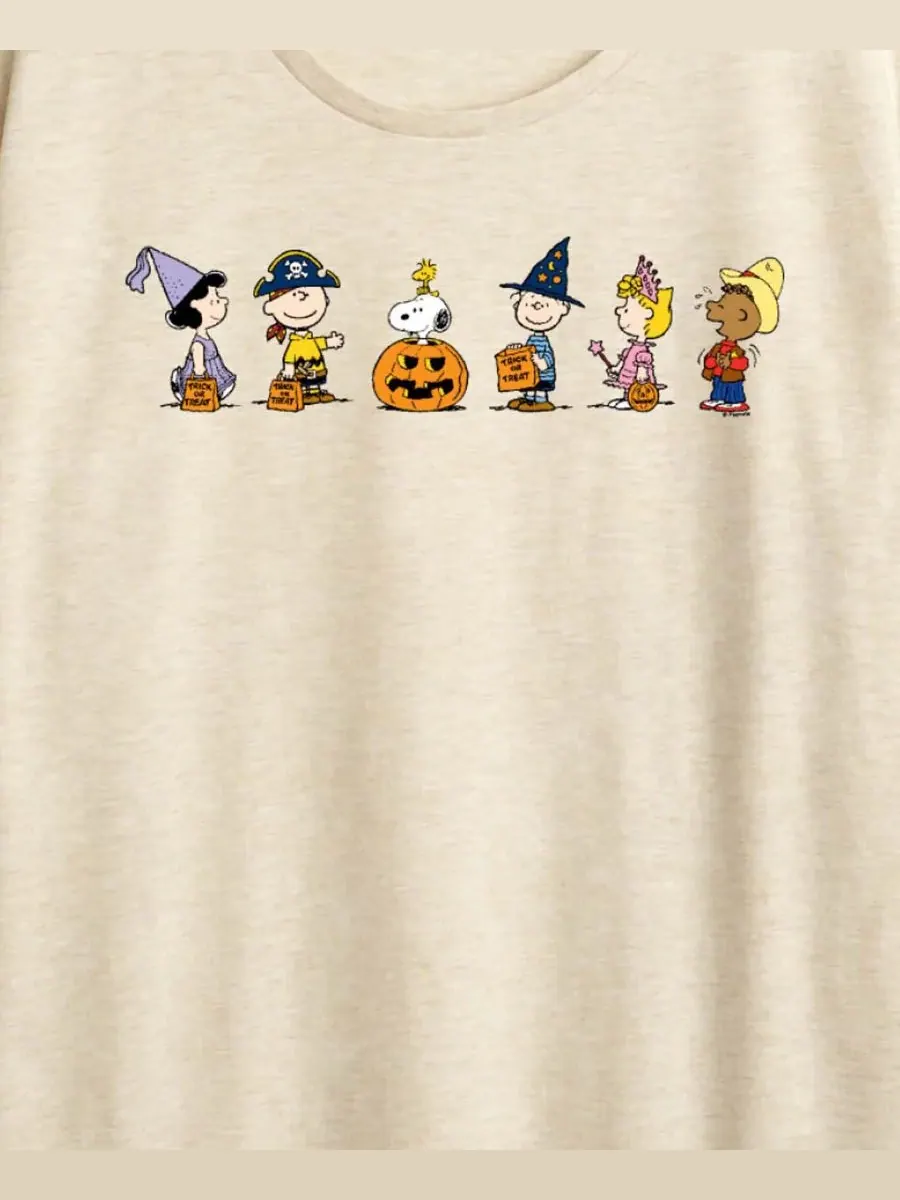 Футболка с коротким рукавом и графическим принтом "Peanuts Gang Halloween Trick or Treat" для — изображение 6 из 7, серый