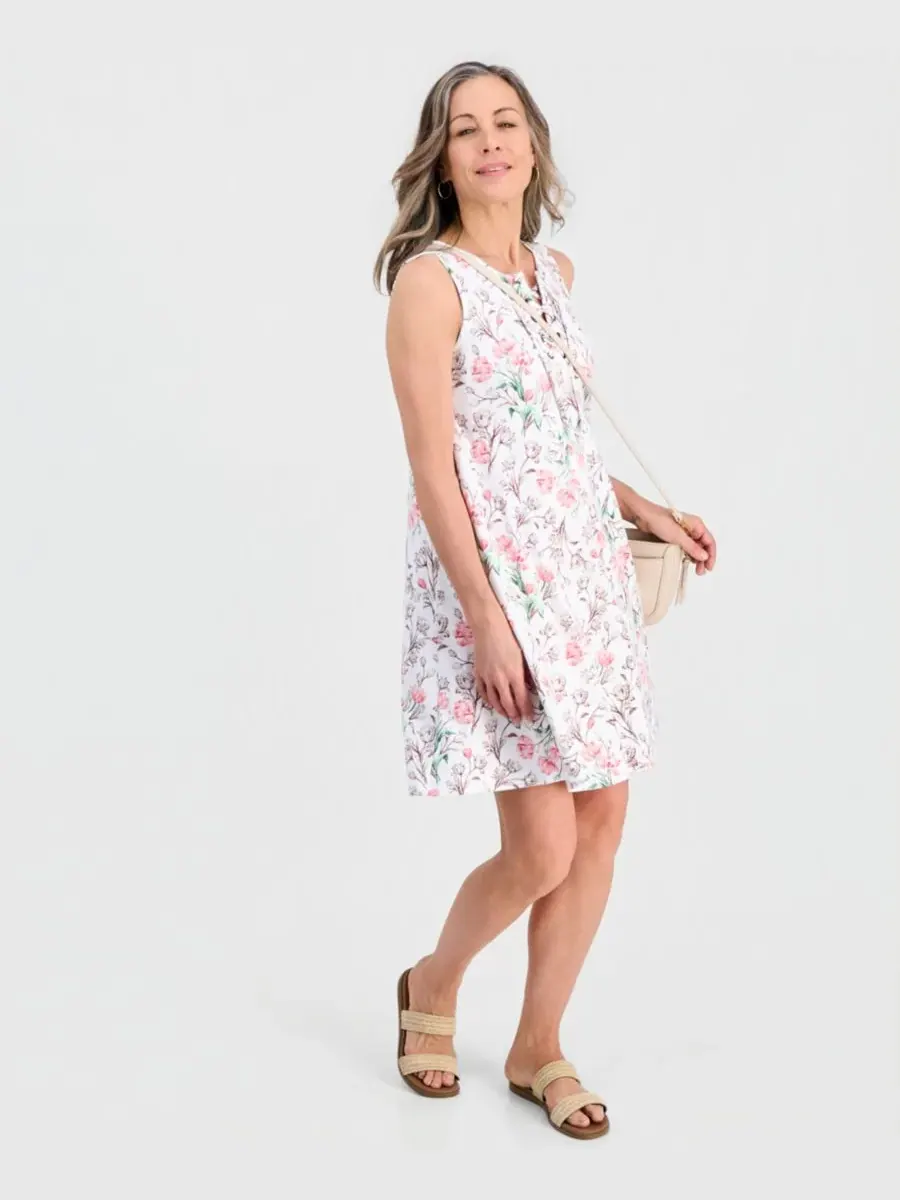 Укороченное трикотажное платье без рукавов с принтом и шнуровкой Style & Co — изображение 3 из 5, белый