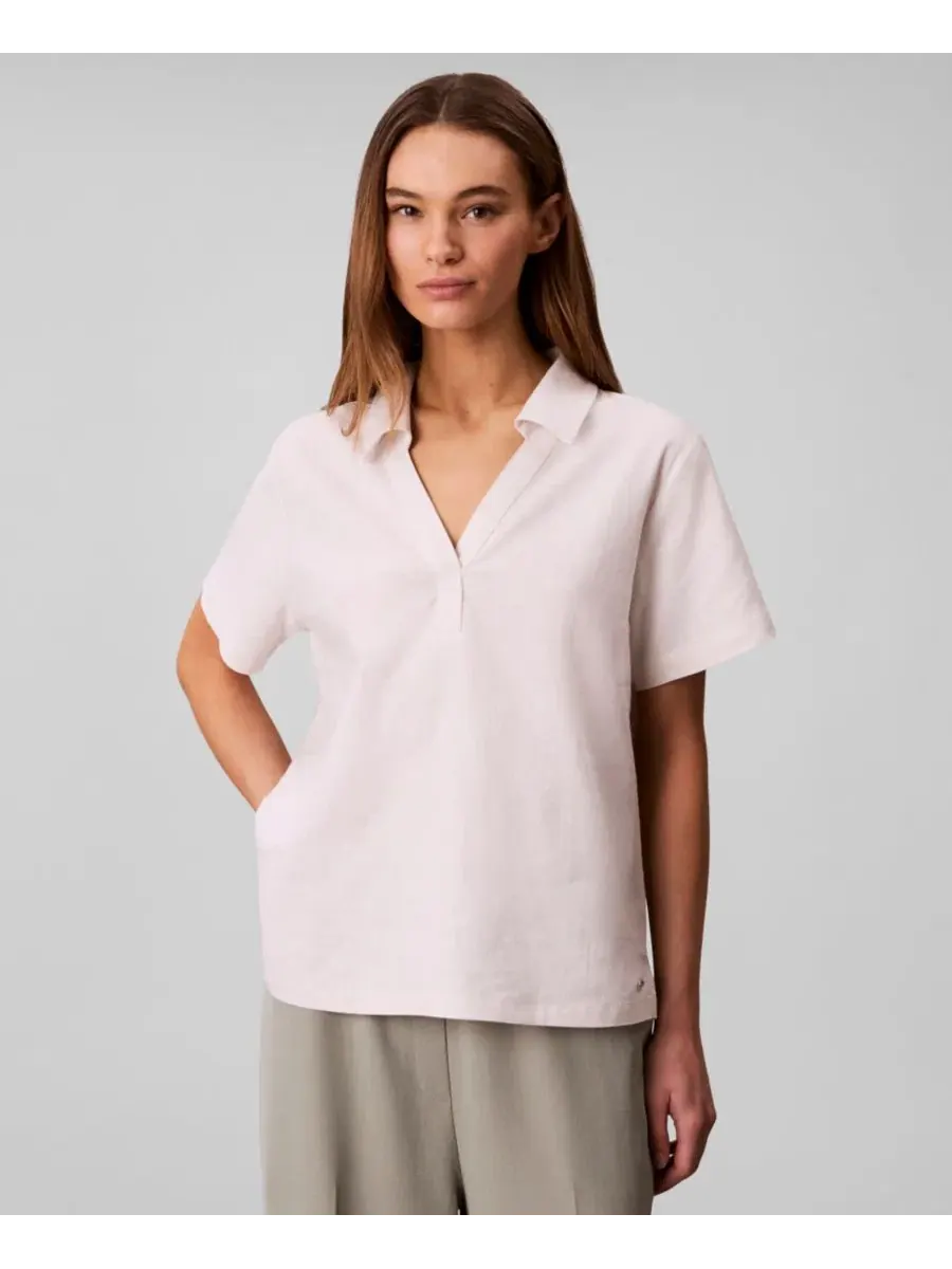 Женская футболка-поло с коротким рукавом из смешанной ткани Calvin Klein — изображение 1 из 4, белый песочный