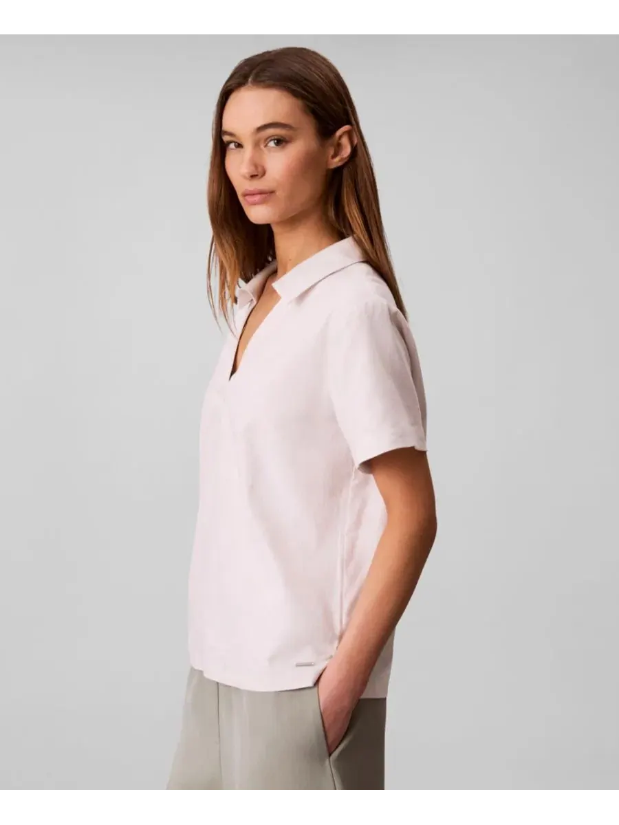 Женская футболка-поло с коротким рукавом из смешанной ткани Calvin Klein — изображение 3 из 4, белый песочный
