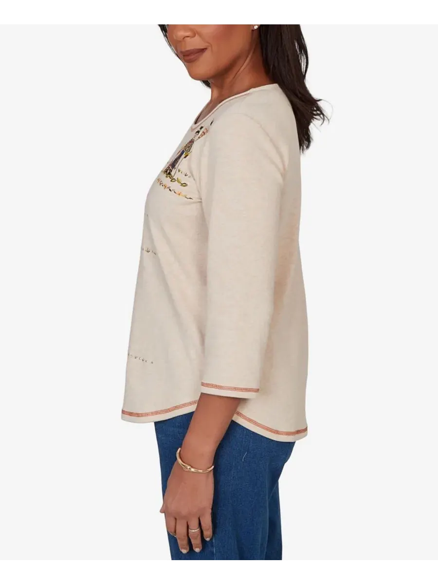 Топ с вышивкой Petite Scarecrow Family Embroidered Alfred Dunner — изображение 3 из 5, овсяный