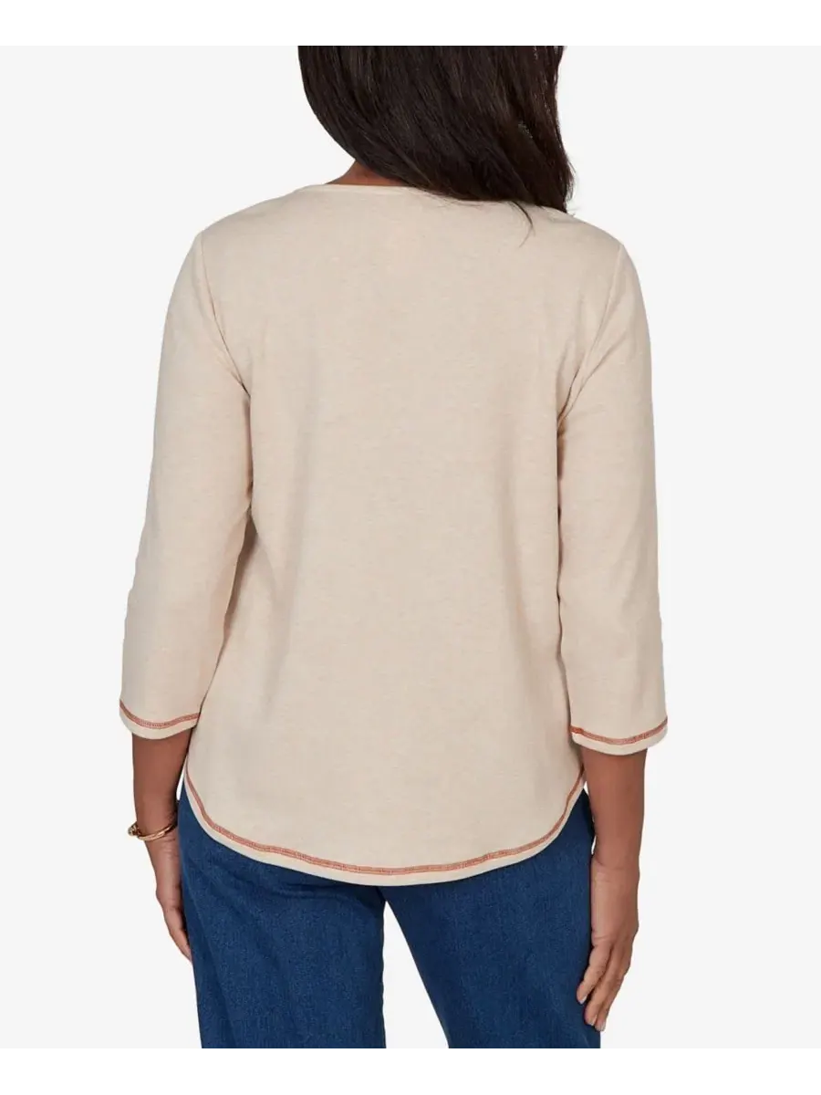 Топ с вышивкой Petite Scarecrow Family Embroidered Alfred Dunner — изображение 5 из 5, овсяный