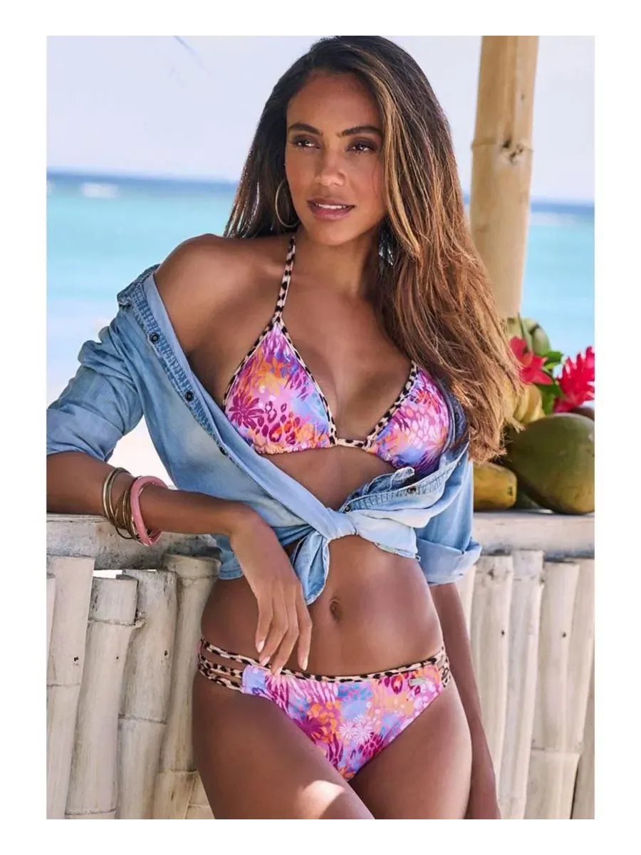 Женский топ-бикини треугольной формы с принтом Leopard Cheetah Floral LASCANA — изображение 2 из 7, розовый