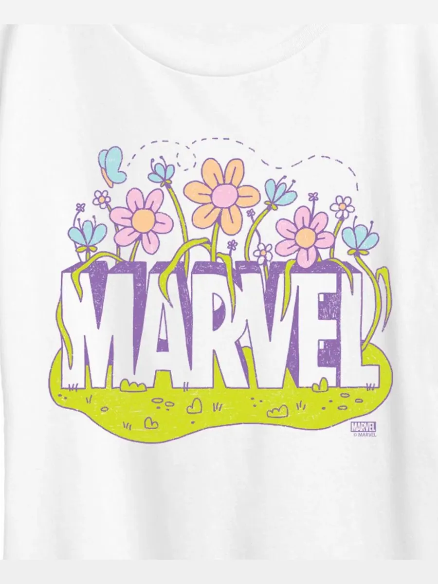 Футболка большого размера с коротким рукавом и цветочным принтом с логотипом Marvel Hybrid Apparel — изображение 2 из 3