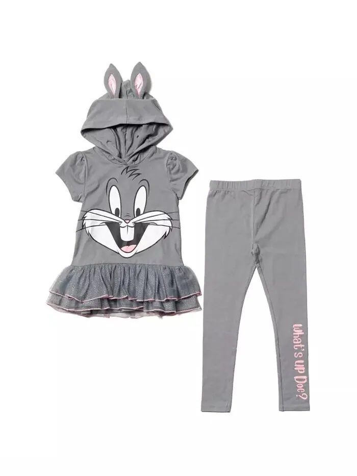 Комплект одежды из футболки и леггинсов для девочек Bugs Bunny для косплея Looney Tunes — изображение 1 из 6, серый