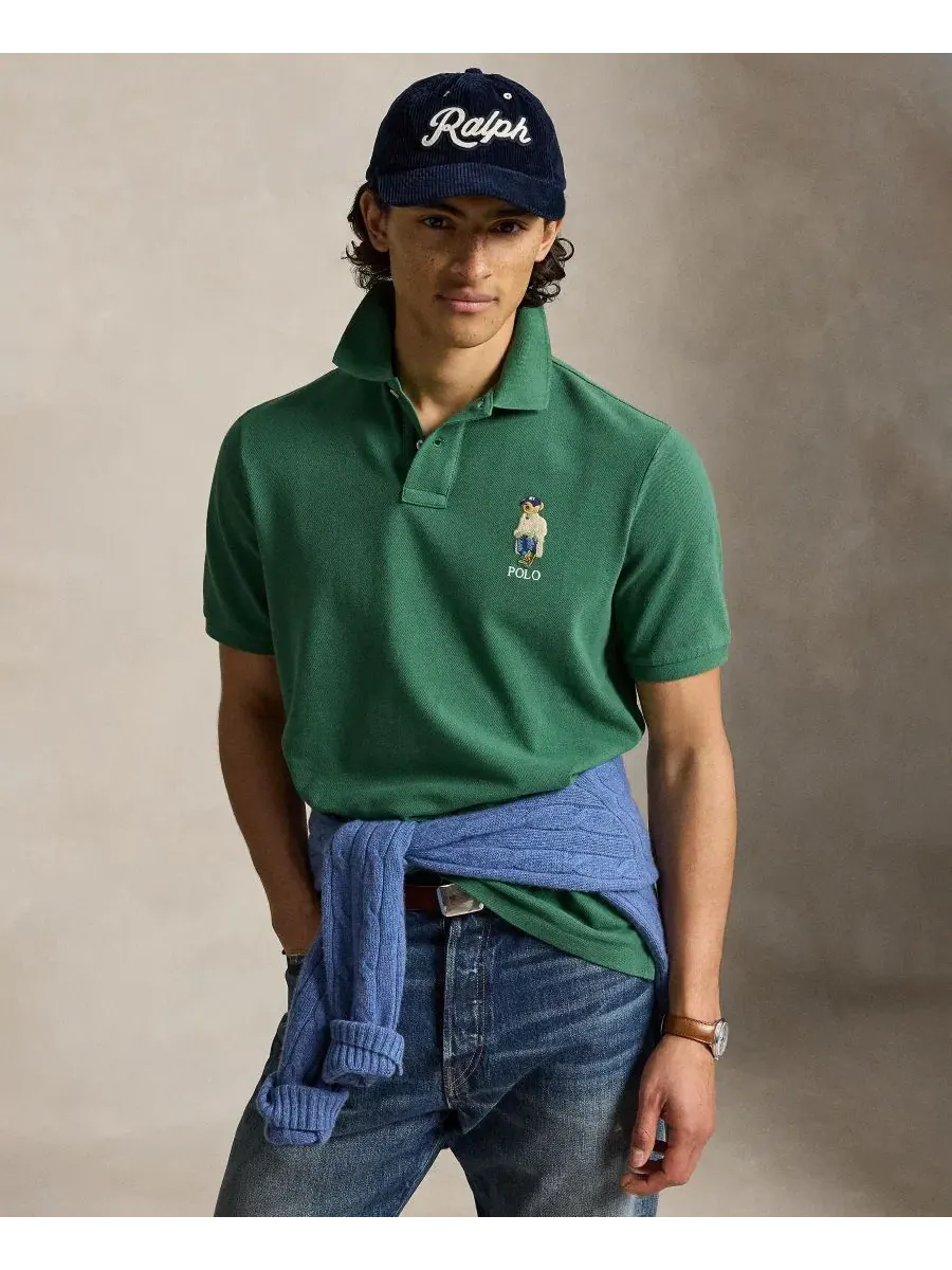 Поло с вышивкой Polo Bear, классический крой Polo Ralph Lauren — изображение 1 из 5, зеленый