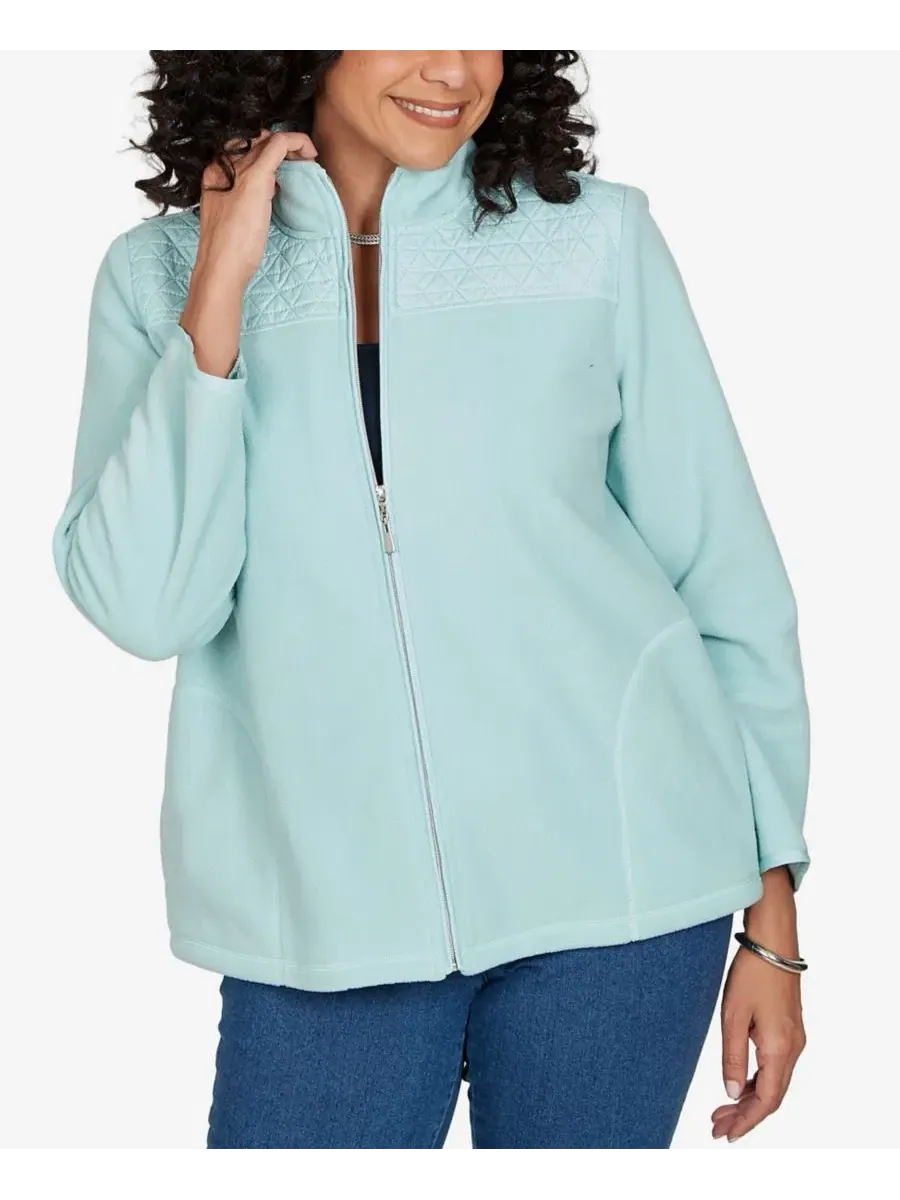 Куртка-бомбер с квилтингом Classic Quilted Zip Front Knit Jacket Alfred Dunner — изображение 1 из 6, морская пена