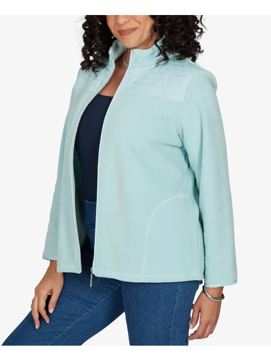 Куртка-бомбер с квилтингом Classic Quilted Zip Front Knit Jacket Alfred Dunner — изображение 2 из 6, морская пена