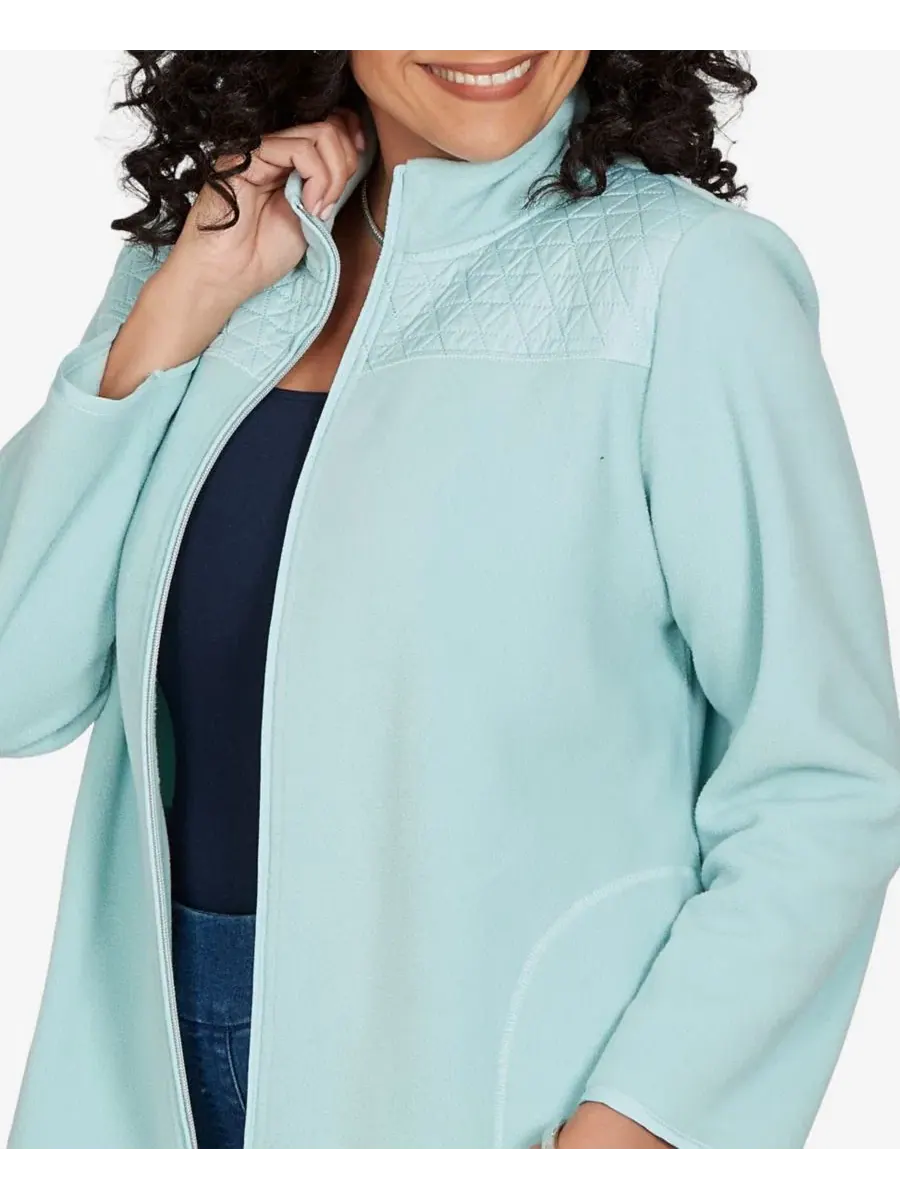 Куртка-бомбер с квилтингом Classic Quilted Zip Front Knit Jacket Alfred Dunner — изображение 4 из 6, морская пена