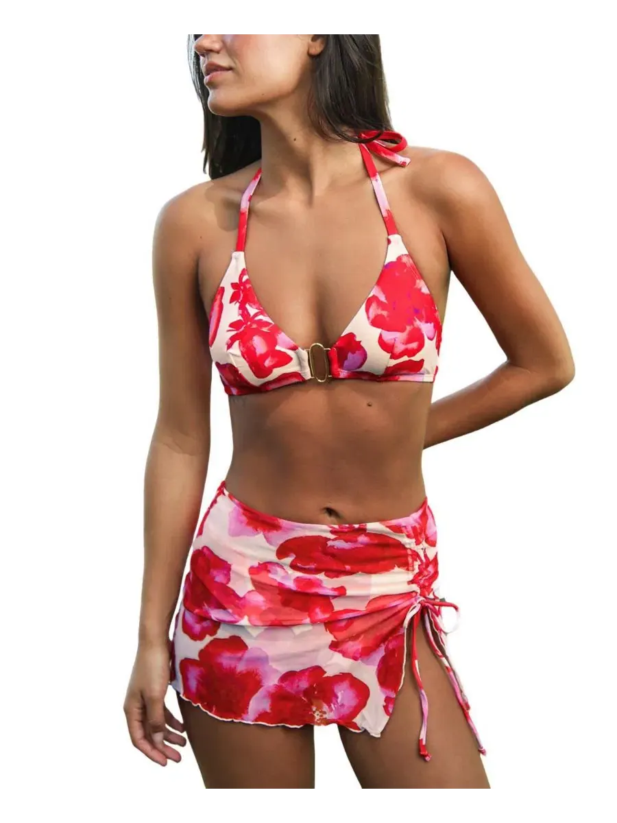 Женский бикини-комплект с саронгом, модель Halter Bikini Set Cupshe — изображение 1 из 5, красный