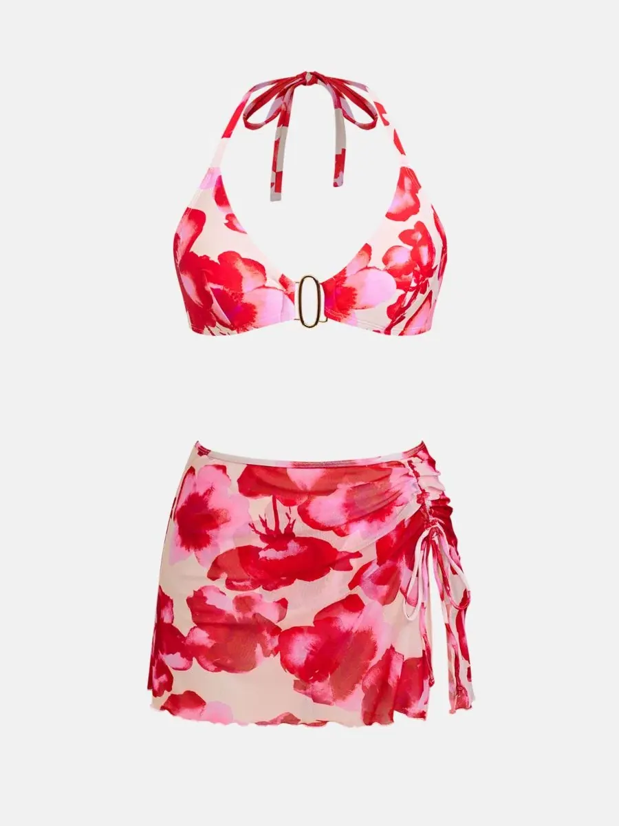 Женский бикини-комплект с саронгом, модель Halter Bikini Set Cupshe — изображение 5 из 5, красный