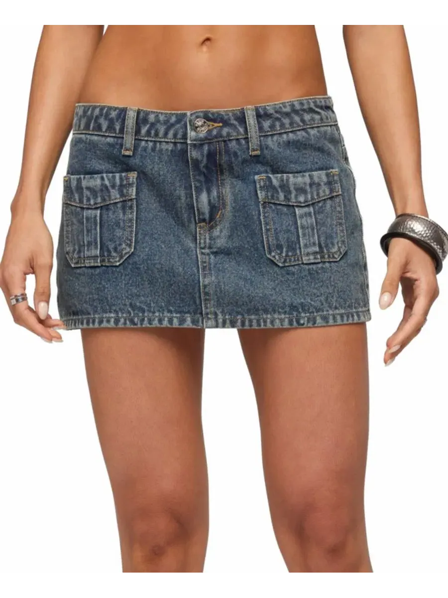 Джинсовая мини-юбка-шорты с принтом Ayala Washed Denim Micro Skort Edikted