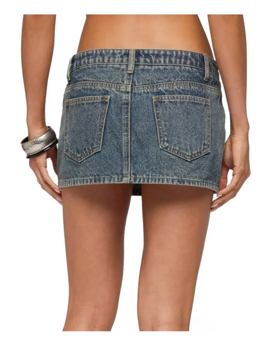 Джинсовая мини-юбка-шорты с принтом Ayala Washed Denim Micro Skort Edikted — изображение 2 из 5, синий-винтажный