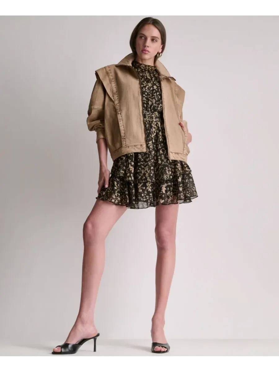 Платье с коротким рукавом-фонариком, с принтом, модель Printed Puff Short-Sleeve Mock-Neck BCBG — изображение 4 из 7, бежевый