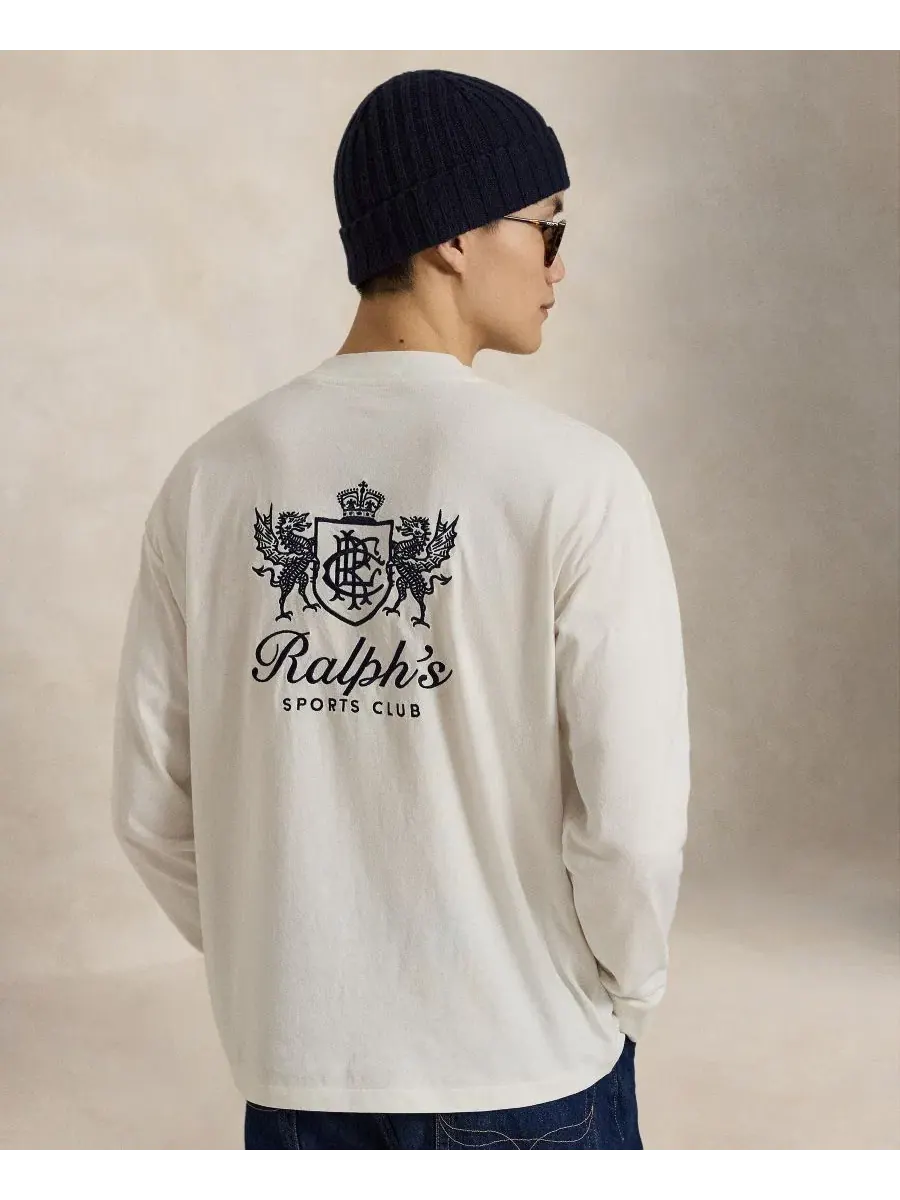 Футболка с длинным рукавом с вышивкой Polo Ralph Lauren — изображение 1 из 5, кремовый