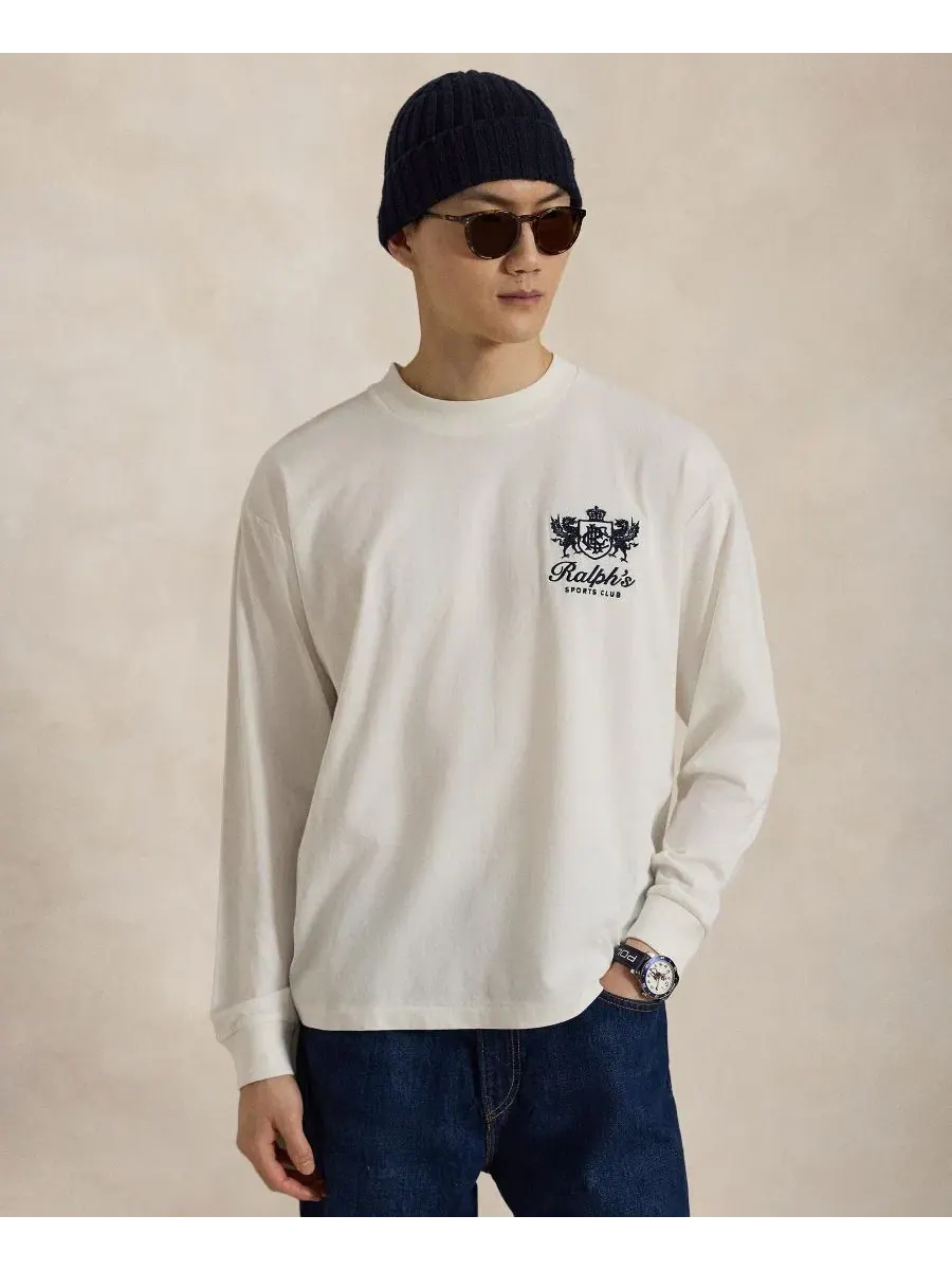 Футболка с длинным рукавом с вышивкой Polo Ralph Lauren — изображение 3 из 5, кремовый