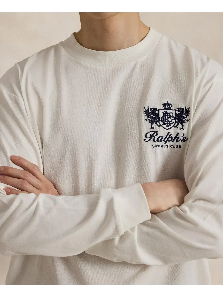 Футболка с длинным рукавом с вышивкой Polo Ralph Lauren — изображение 4 из 5, кремовый