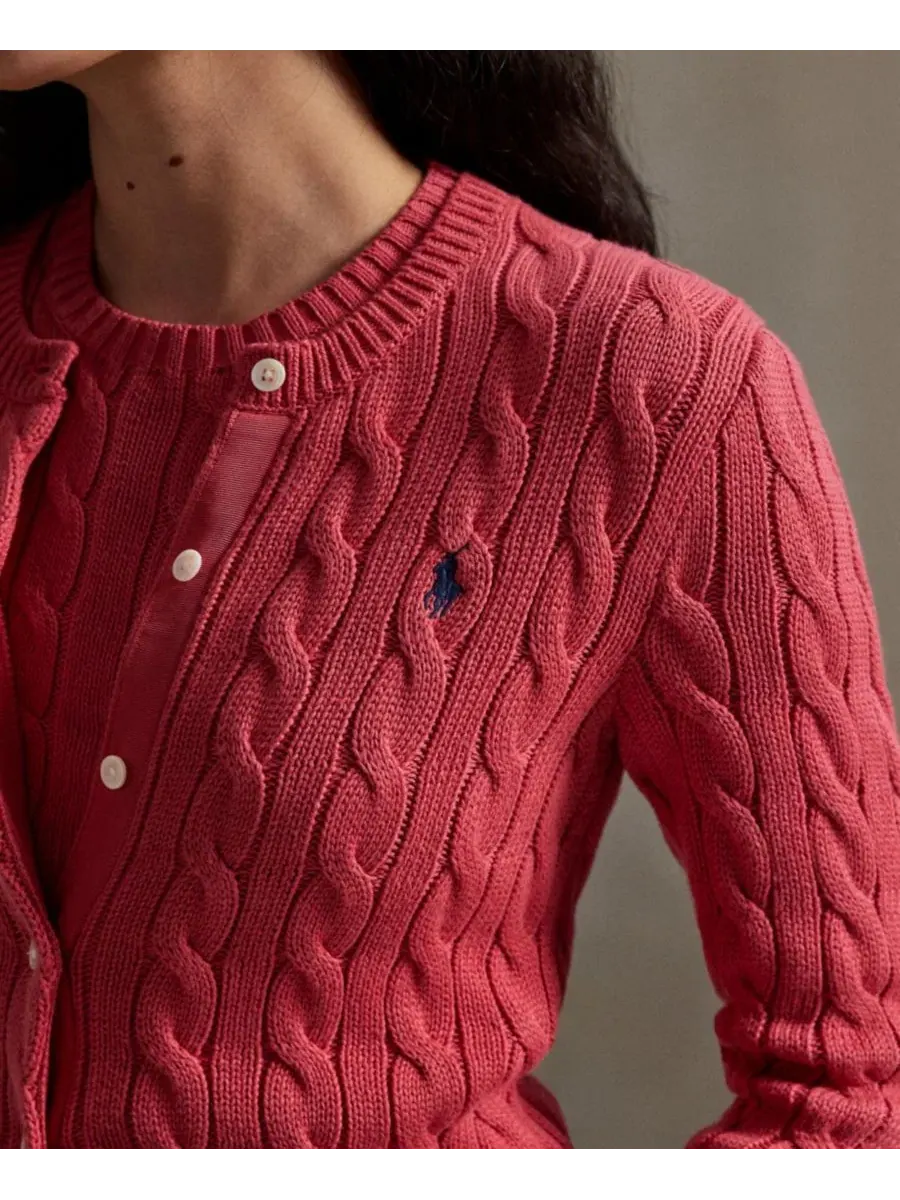 Кардиган с круглым вырезом из хлопка с косами Polo Ralph Lauren — изображение 3 из 5, красный