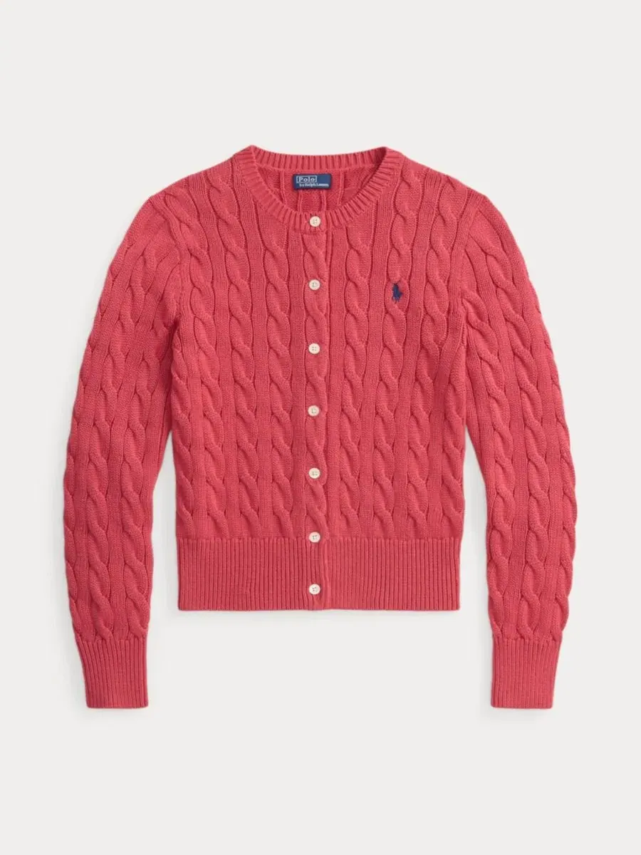 Кардиган с круглым вырезом из хлопка с косами Polo Ralph Lauren — изображение 5 из 5, красный