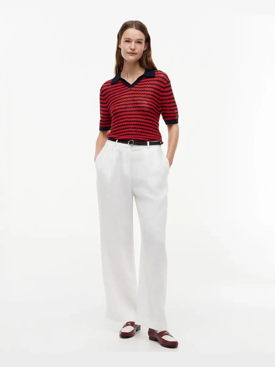 Свитер с воротником и V-вырезом Pointelle Tommy Hilfiger — изображение 2 из 7