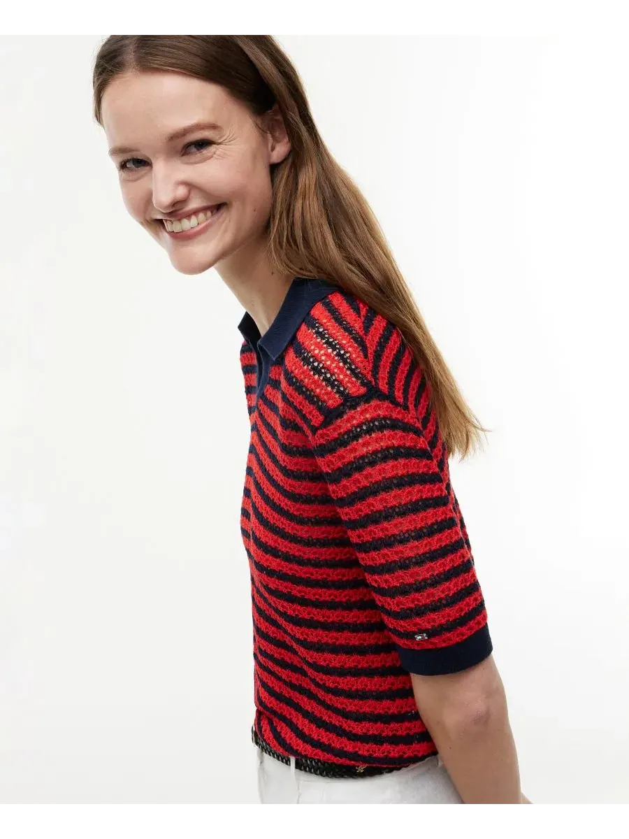 Свитер с воротником и V-вырезом Pointelle Tommy Hilfiger — изображение 3 из 7