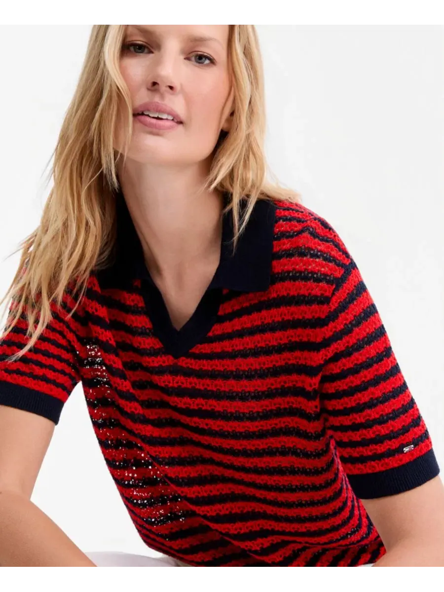 Свитер с воротником и V-вырезом Pointelle Tommy Hilfiger — изображение 6 из 7