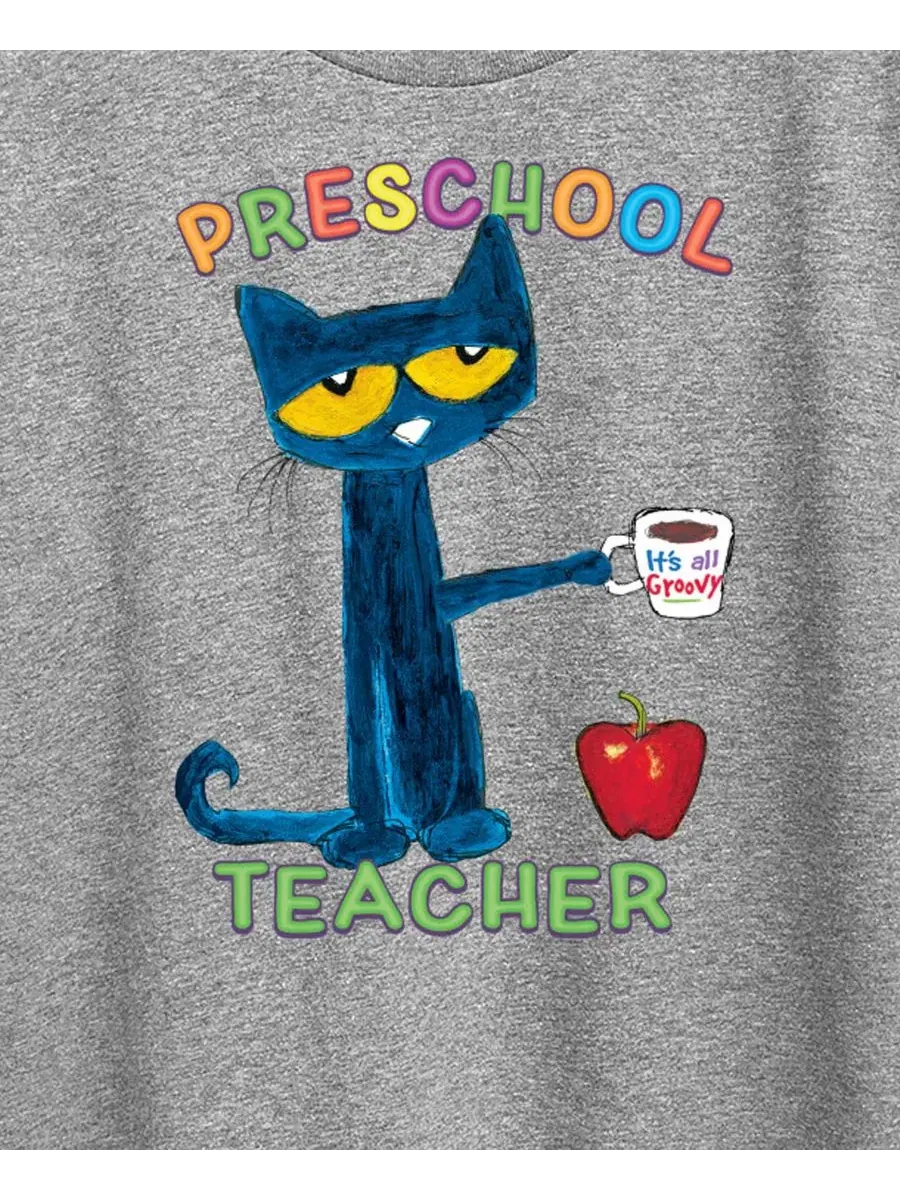 Футболка с коротким рукавом для женщин Plus Size Pete the Cat Preschool Teacher Graphic Hybrid — изображение 3 из 3, серый