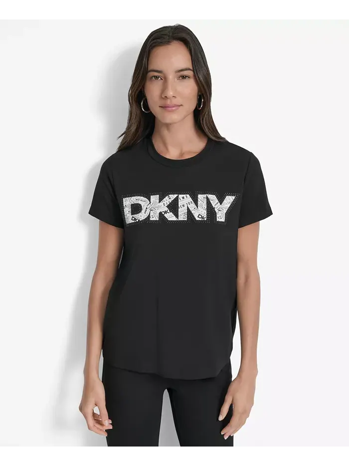 Женская футболка с круглым вырезом и логотипом газеты DKNY — изображение 1 из 5, черный