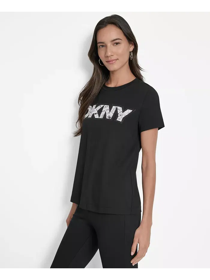 Женская футболка с круглым вырезом и логотипом газеты DKNY — изображение 3 из 5, черный