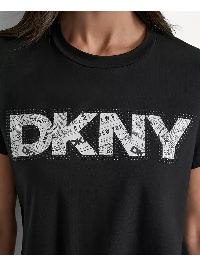 Женская футболка с круглым вырезом и логотипом газеты DKNY — изображение 4 из 5, черный