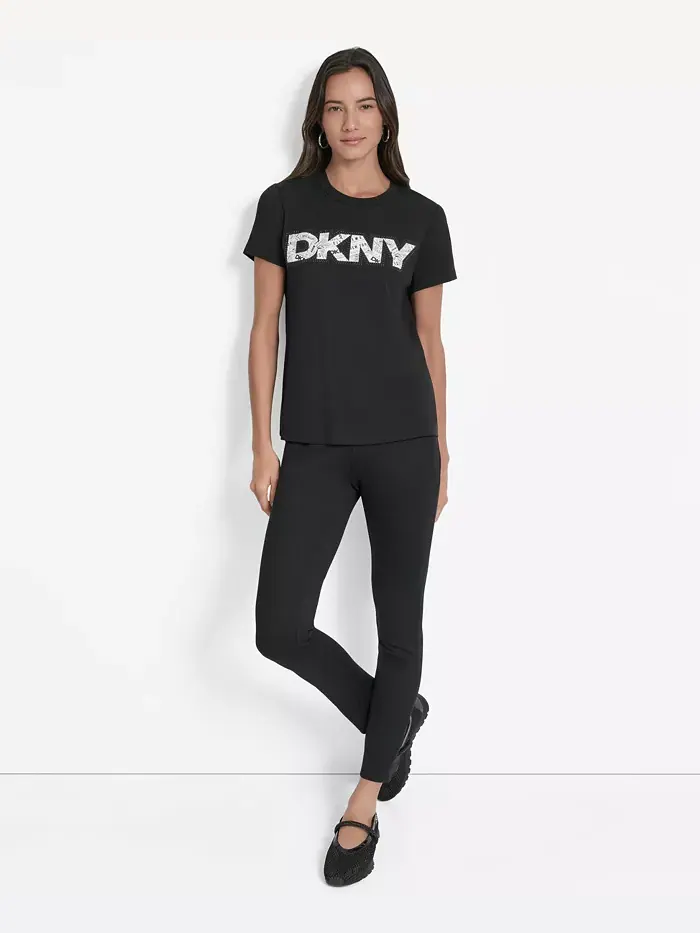 Женская футболка с круглым вырезом и логотипом газеты DKNY — изображение 5 из 5, черный