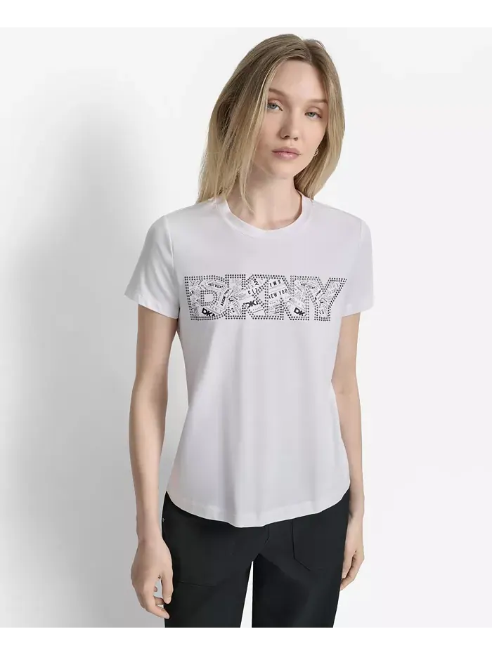 Женская футболка с круглым вырезом и логотипом газеты DKNY — изображение 1 из 6, белый