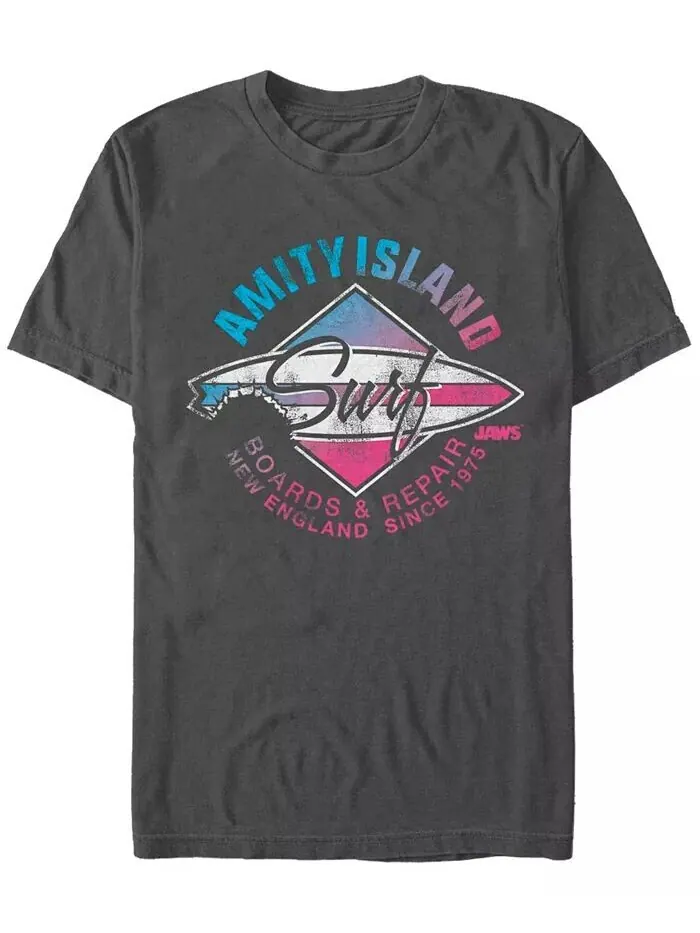 Футболка с коротким рукавом Jaws Men's Distressed Amity Island Fifth Sun — изображение 1 из 1, темно-серый